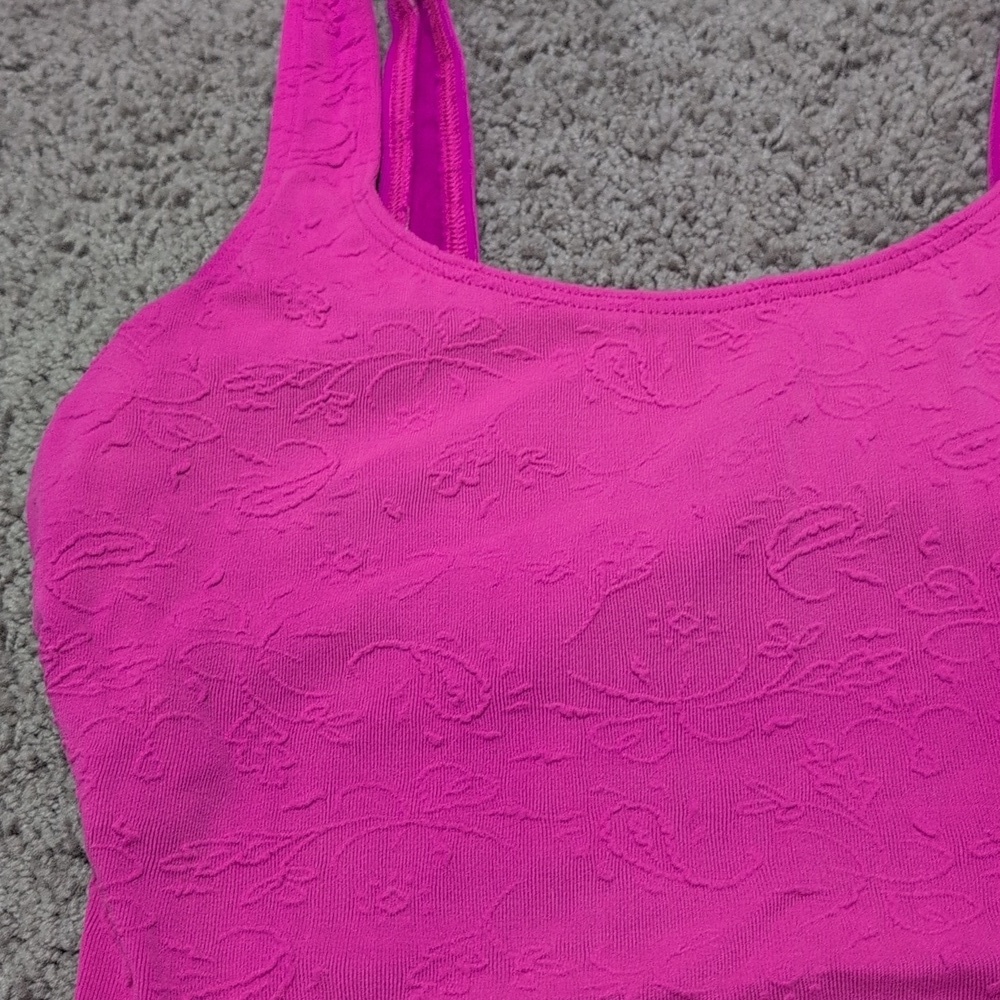 Vintage Christina Pink Floral Textured One Piece Leotard Swim Bodysuit Aerobics - Picture 2 of 10